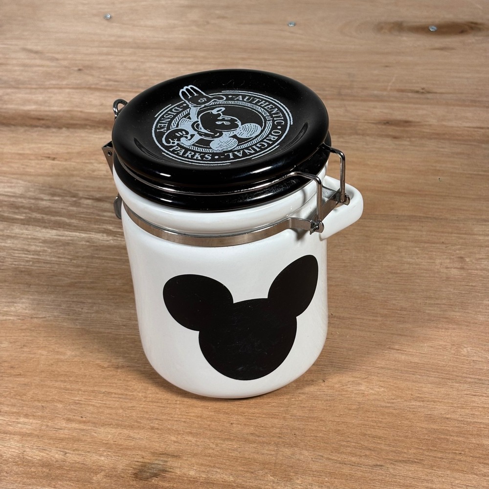 Disney Parks Mickey Mouse Ceramic Airtight Canister White Black Jar 6 Inch